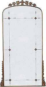 Benjara Wall Elk 76 Inch Floor Mirror, Antique Gold Curved Arch Metal Frame, Baroque