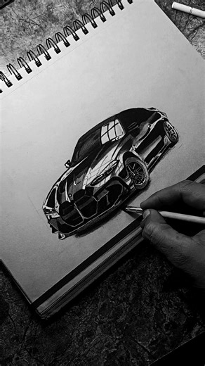 Realistic Luxury Car Drawing ✍️ | From Sketch to Supercar #youtubeshorts #bmw #art #trending #fyp