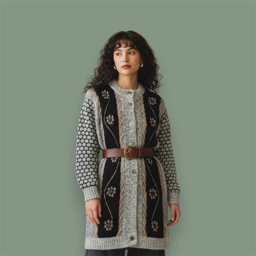 Vintage Long Embroidered Knit Cardigan Sweater - Etsy