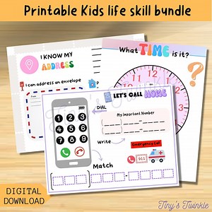 Kids Life Skill Printable Bundle, Learn to Tell Time, Phone Number Game, Address Activity, Homeschool Curiculum, Preschool Printables, - Etsy Canada