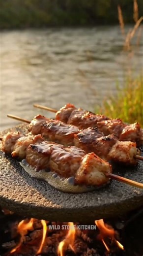 Teriyaki Chicken Skewers on Hot Stone #wildstonekitchen #aicooking