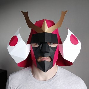 Papercraft 3d Samurai Helmet Mask PDF Digital Template, Low Poly Paper Mask, Unique Halloween Cosplay Costume - Etsy