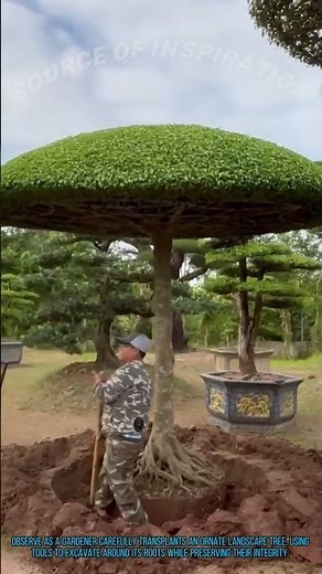Landscape Tree Transplantation: Skilled Gardener Moves Ornamental Tree with Precision