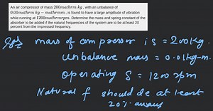 An air compressor of mass 200 mathrm{kg} , with an unbalance of... | Filo