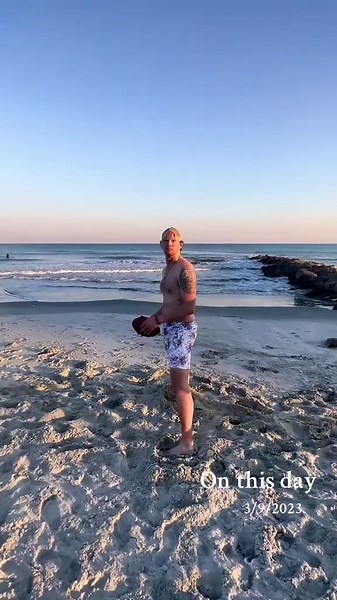 Throwback beach football skit with a surprise snap count