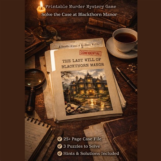 Printable Murder Mystery Game | Solve the Last Will of Blackthorn Manor | 60–90 Min Escape Room Style PDF - Etsy