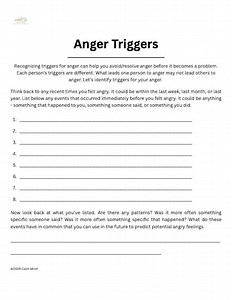 Anger Triggers - Worksheet to Promote Emotional Well-being and Improve Mental Health by Reducing Anger and Identifying Triggers to Anger. - Etsy