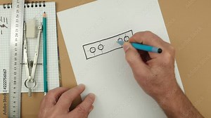 Sketching a rectangular detail and dimensioning on a sketch, designing, time- lapse Stock Video