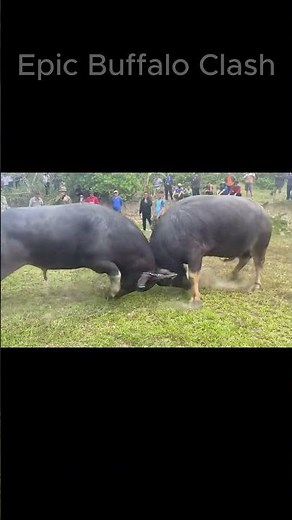 The classic buffalo battle – Two giants butting heads in the field!