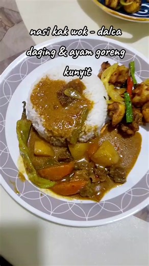 Resepi Nasi Kak Wok - Dalca Daging & Ayam Goreng Kunyit