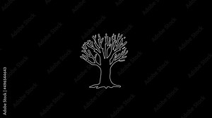 white linear tree without leaves silhouette. the picture appears and disappears on a black background.