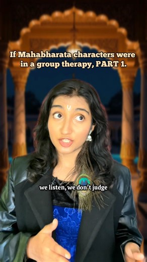 Sneha J | Mahabharata core on Instagram: "If Mahabharata characters were in group therapy- Part 1: What if the Mahabharata warriors had therapy after the war? 50 lakh lives lost, brothers turned enemies, guilt that even lasted through afterlife, imagine unpacking that in group therapy. With Krishna leading a session like: "We listen. We don’t judge.", surely something good can come out?? But with Duryodhan, Karna, Arjun, Ashwatthama & Yudhisthir in one room… let’s just say even his patience woul