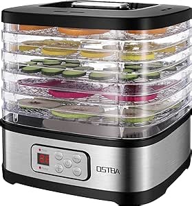 OSTBA Food Dehydrator Machine Adjustable Temperature & 72H Timer, 5-Tray Dehydrators for Food and Jerky, Fruit, Dog Treats, Herbs, Snacks, LED Display, 240W Electric Food Dryer, Recipe Book