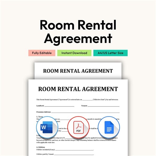 Room Rental Agreement Template, Printable Contract Form (PDF, Word, Google Docs) - Etsy