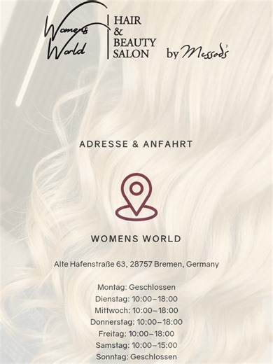 Willkommen bei WomensWorld Bremen – wo dein Wohlbefinden im Mittelpunkt steht. ✨ Erlebe professionelle Beauty-Treatments in stilvollem Ambiente. Hier geht es um dich, deine Ausstrahlung und deine persönliche Auszeit. 💖 📲 Buche jetzt deinen Termin ganz bequem per WhatsApp! 📍 Bremen #womensworldbremen #beautystudiobremen #selfcaretime #bremenlife #glowtime #beautymoment #wellnessvibes #terminperwhatsapp #modernwoman #eleganceeveryday #kosmetikstudio #beautyreel #deutschlandbeauty