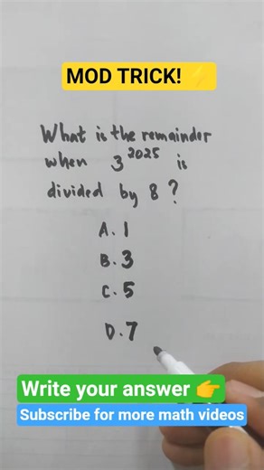 This Remainder Question Shocks Everyone! 😱 | 3^2025 ÷ 8