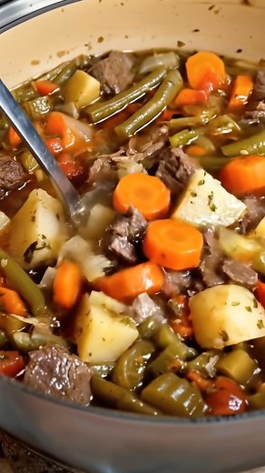 “Beef Vegetable Soup is made with tender chunks of slowly simmered chuck roast with onions, celery, carrots, potatoes, tomatoes, and green beans. I love to serve this tasty soup with crusty baguettes or cornbread with soft sweet cream butter. This Vegetable Beef Soup is a wholesome, hearty fall and winter meal that you can feel good about serving your family.” Recipe in comments ⬇️ | Easy Recipes