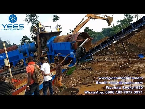 Placer gold ore trommel screen and sluice box process plant in Ghana Africa