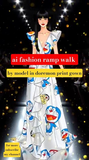 ai model ramp walk |cartoon gown #aifashion #doremon #shortsfeed #white #drawing #airunway