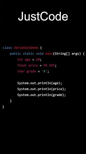Code 5:- Variables in Java | Java Series | JustCode |#coding #programming #shorts