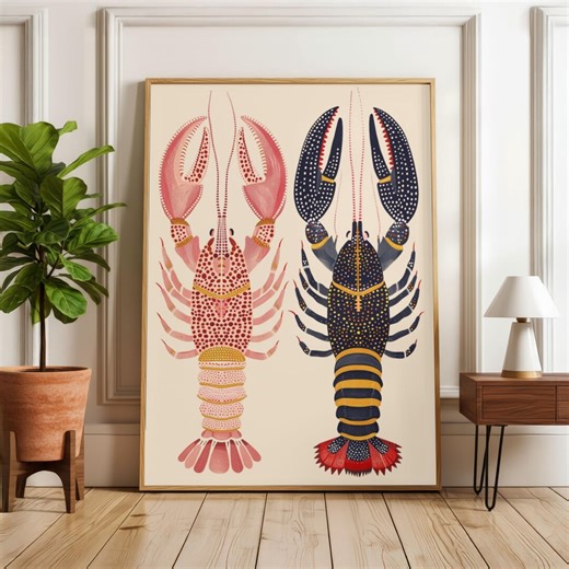 Lobster Art Print, Colourful Nautical Illustration, Modern Coastal Poster, Minimalist Sea Life Wall Art - Etsy UK