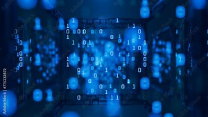 artificial intelligence concept. Cube with binary numbers in the cloud. Seamless animation. Cloud technology concept. Big data. Blockchain technologies.