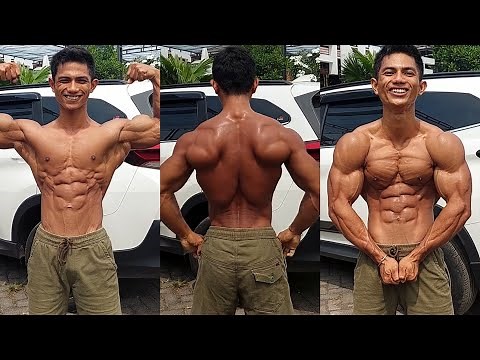 asian muscle with ripped muscle posing & flexing