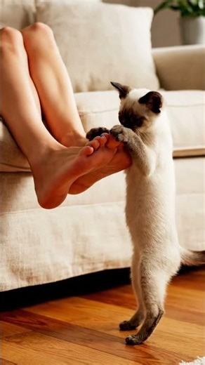 Kitten Trying to Catch Her Dangling Feet 🐱💛 | #catlover #aesthetic #cozyvibes