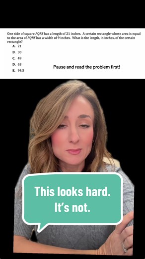 Geometry questions can look intimidating at first, but most of the time they’re just simple math hiding behind shapes. This one is a perfect example. When you break it down step by step, it turns into two quick multiplication problems and one easy division. The key is knowing what the question is really asking. Find the area of the square, then use that same area to work backwards with the rectangle. No complicated formulas. No guessing. Just clear steps. ACT math is not about being a math geniu