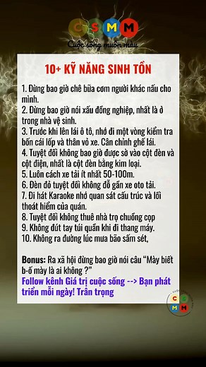 🔥10 Kỹ năng sinh tồn #csmm #giatricuocsong #kynangsong | Giá Trị Cuộc Sống