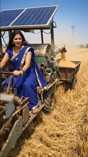 Beautiful Lady Driving Tractor to Harvest Wheat 🌾I Women in Farming #farming #women #shorts #tractor