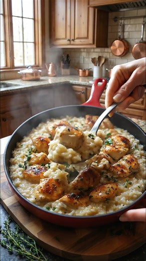 🧀🍗 One-Pan Creamy Parmesan Chicken & Rice 🛒 Ingredients (Serves 4) For the Chicken 1 lb (450 g) boneless, skinless chicken breasts, cut into chunks 1 tsp salt ½ tsp black pepper 1 tsp paprika 1 tsp garlic powder 1 tbsp olive oil For the Rice 1 tbsp butter 3 cloves garlic, minced 1 small onion, finely chopped 1 cup uncooked long-grain white rice 2½ cups chicken broth ½ cup heavy cream ¾ cup freshly grated Parmesan cheese ½ tsp Italian seasoning Salt & pepper, to taste For Garnish Fresh parsley