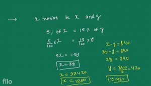 Difference of two numbers is 840 . If 5 \% of one number is 15 ... | Filo