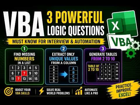 🔥VBA Interview Questions: Missing Numbers, Unique Values & Tables. #3xcel #VBA and #SQL