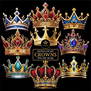 Crown Digital Clipart in PNG File Format. Party Clipart. Crowns Gold, Ruby, Green, Blue, Purple. Instant Digital Download in PNG Format. - Etsy