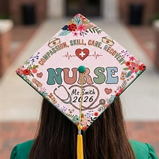 Nurse Graduation Cap Topper, Custom Name Nursing Grad Cap, Floral Nurse Graduation Decoration, RN LPN Graduation Gift for Her - Etsy