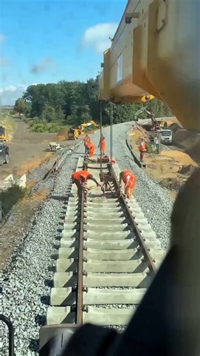 Engineer Construction on Instagram: "Railway construction!🚧 Railway construction is one of the most impressive branches of engineering. Every nail driven and every rail laid forms the foundation of a journey that spans for miles. In this video, you’ll see how railway tracks are installed and the incredible effort behind the scenes. Massive machines work with incredible precision and every step requires serious teamwork and experience. From ground preparation to rail assembly, it all comes toget