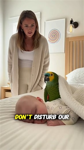 A cozy morning turns hilarious when a Blue-fronted Amazon parrot decides the baby is officially