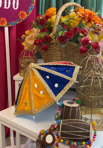 Another look at our gorgeous mehndi stage in the comfort of our brides home! #mehndi #decor #wedding #florals #bright