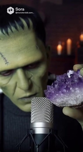 ⚡️💚 A quiet moment in the lab… just him and the crystals. #relax #asmr #frankenstein