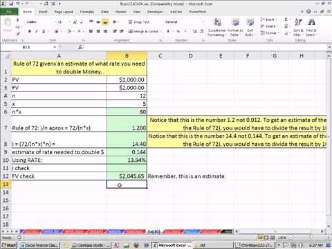 ACCTG 455 Excel Finance Class 24: Solve For Period Rate & Annual Rate When You Know PV, FV & Periods