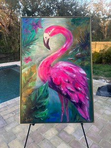 Original Art Tropical Flamingo With Gold Metal Frame - Etsy