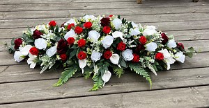 Red and White Funeral Casket Spray – Silk Rose & Lily Memorial Tribute Flowers - Etsy UK