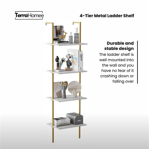 4-tier Metal Ladder Shelf, Industrial Storage Rack (white Marble) - Etsy