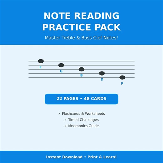Note Reading Practice Printable Treble Bass Clef Flashcards Music Theory Piano Worksheet PDF - Etsy