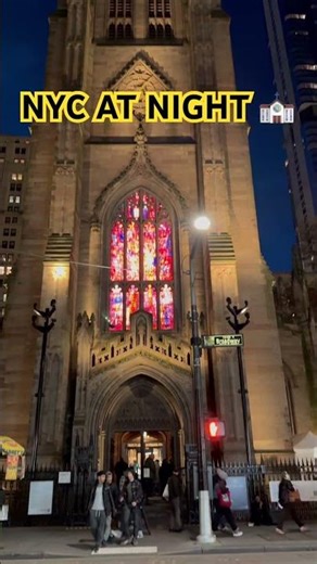 This church glows differently at night in NYC ⛪️🌃 #nyc #church
