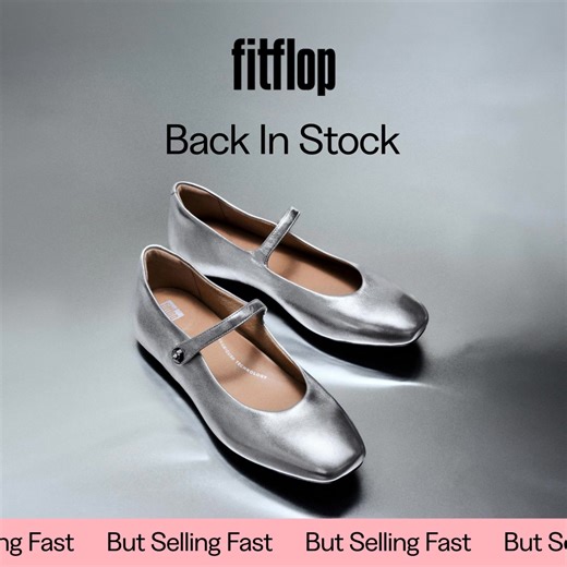 Our Delicato Mary Jane Ballerinas are BACK IN STOCK at FitFlop. ✨ Crafted from luxe metallic nappa leather with a sleek silhouette, slim cross strap and sparkling crystal detail - plus - they feel like trainers. With ultra-comfy moulded footbeds and Dynamicush cushioning, these pretty Mary Janes look great with almost anything. | FitFlop