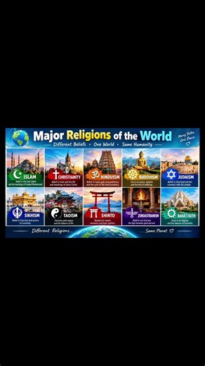 🌍 Major Religions of the World | Names, Symbols & Facts ✨ #youtubeshorts #education