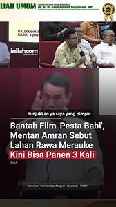 Menteri Pertanian (Mentan) Andi Amran Sulaiman membantah narasi film 'Pesta Babi' yang senantiasa menyudutkan proyek pengembangan pangan di Merauke, Papua Selatan. Bahkan proyek tersebut dituding merusak hutan. Menurut dia, program ketahanan pangan berupa cetak sawah sejuta hektare yang masuk Program Strategis Nasional (PSN), dijalankan untuk meningkatkan produksi pangan nasional, serta kesejahteraan warga lokal. Pernyataan itu disampaikan Mentan Amran saat menanggapi pertanyaan seorang peserta 