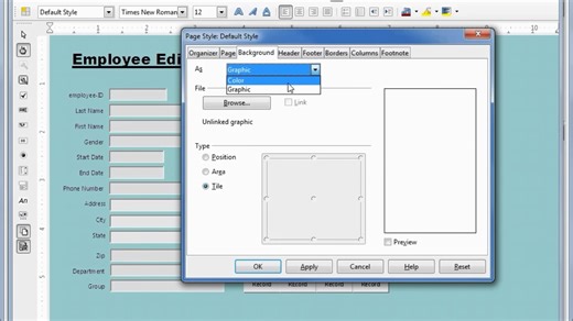 LibreOffice Base (10) Filter and Background
